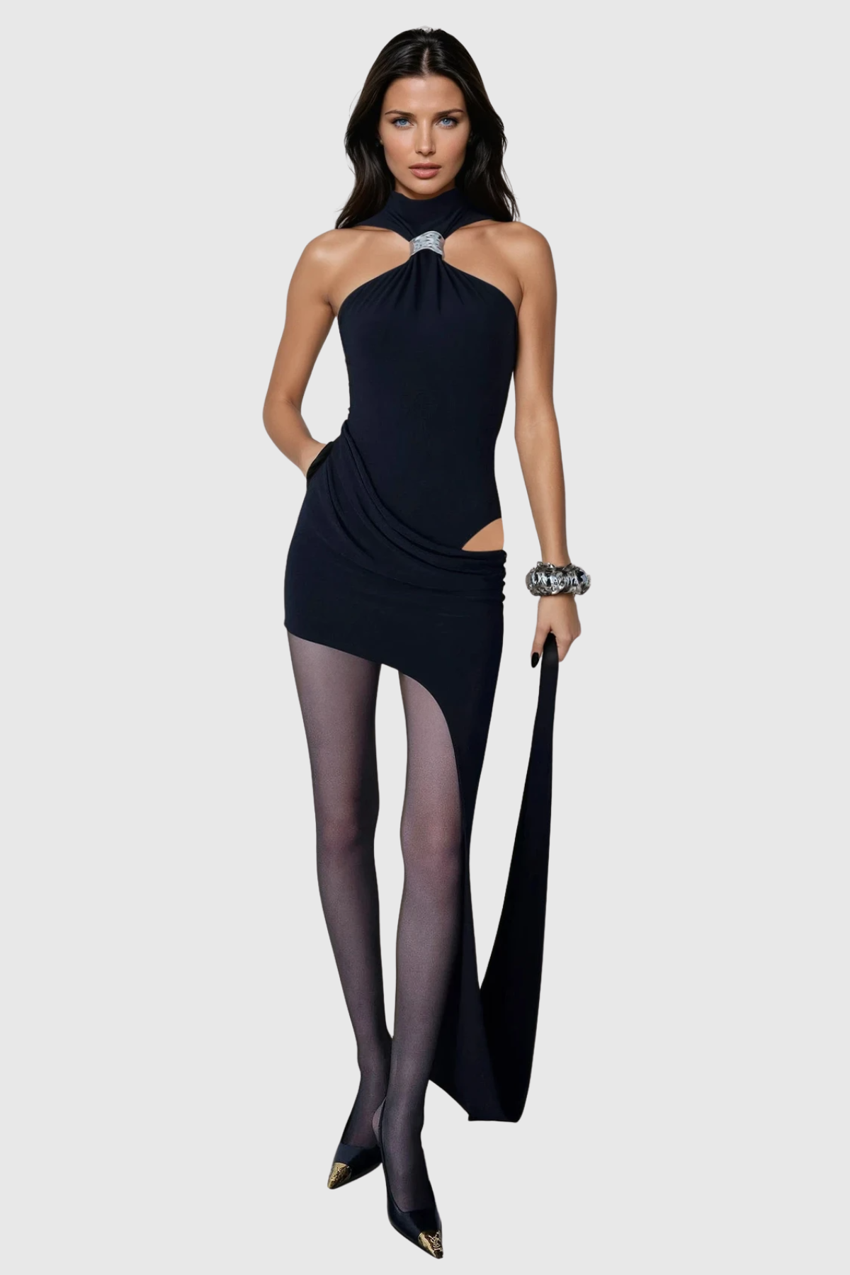Dzsenifer Halter Neck Fringe Cutout Mini Dress