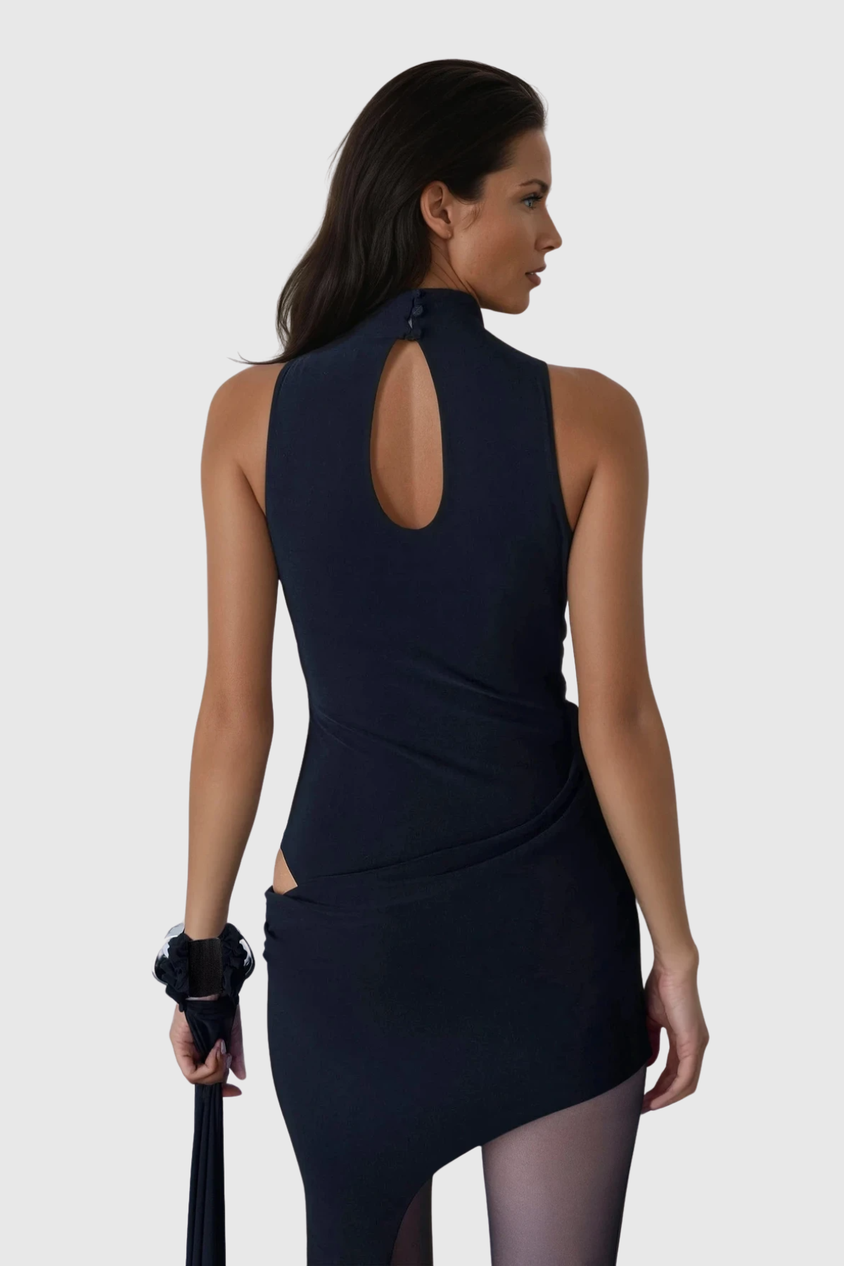 Dzsenifer Halter Neck Fringe Cutout Mini Dress