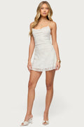 Floral Embroidered Chiffon Backless Mini Dress