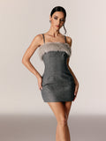 Edison Faux Fur Spaghetti Mini Dress