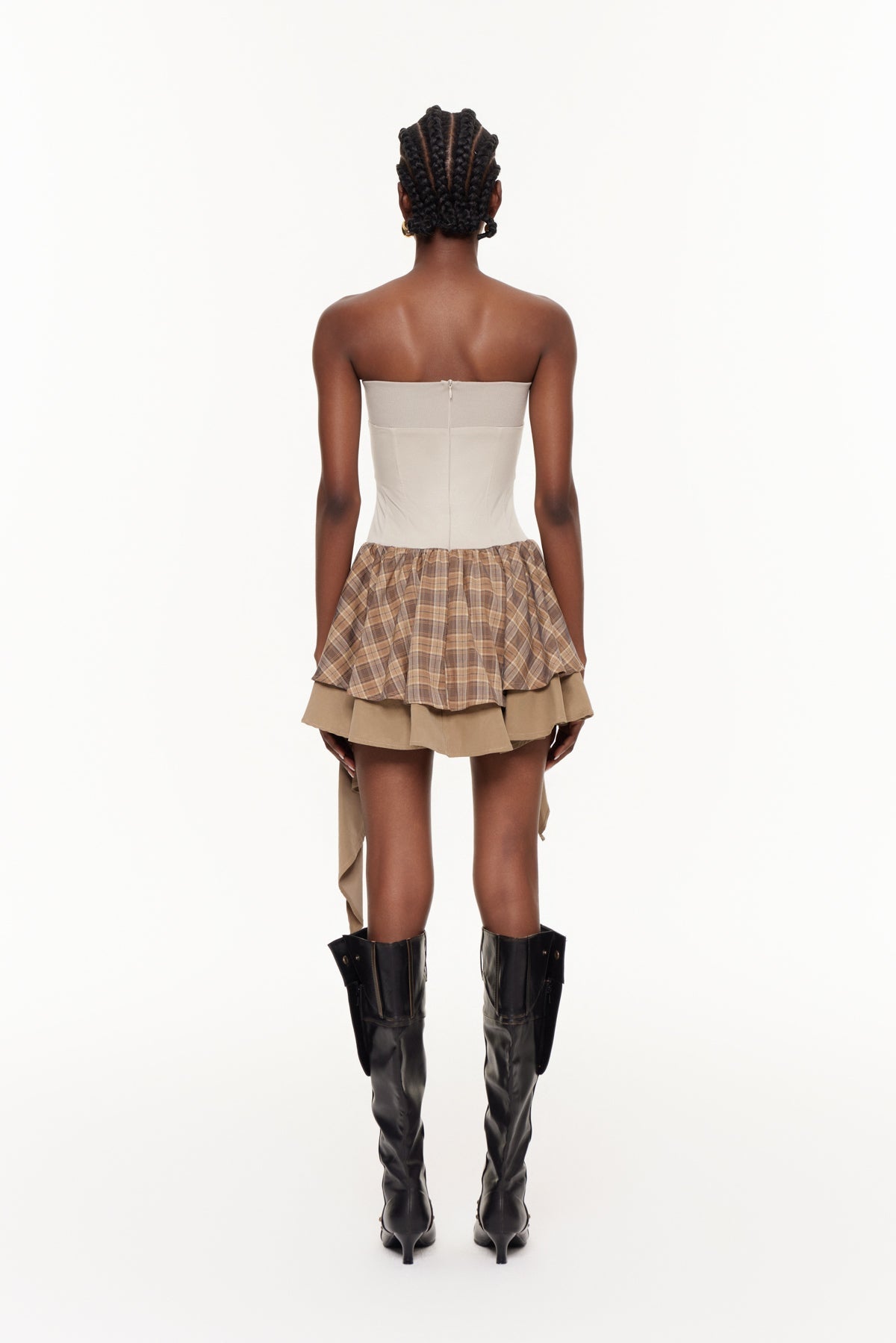 Eglantine Grid Lace Up Mini Dress