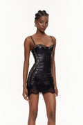 Eileithyia Lace Corset Leather Mini Dress