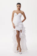 Eleonore Crystal Ruffle Fringe Mini Dress In White