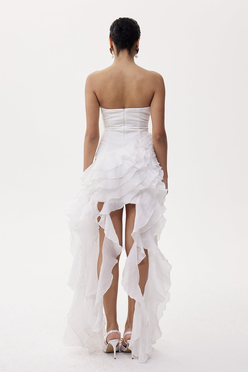 Eleonore Crystal Ruffle Fringe Mini Dress In White