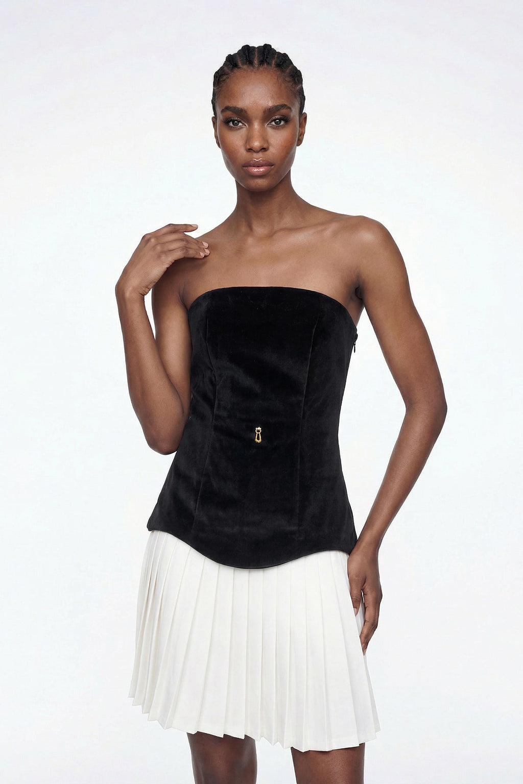 Eliseus Lace Up Pleated Velvet Mini Dress