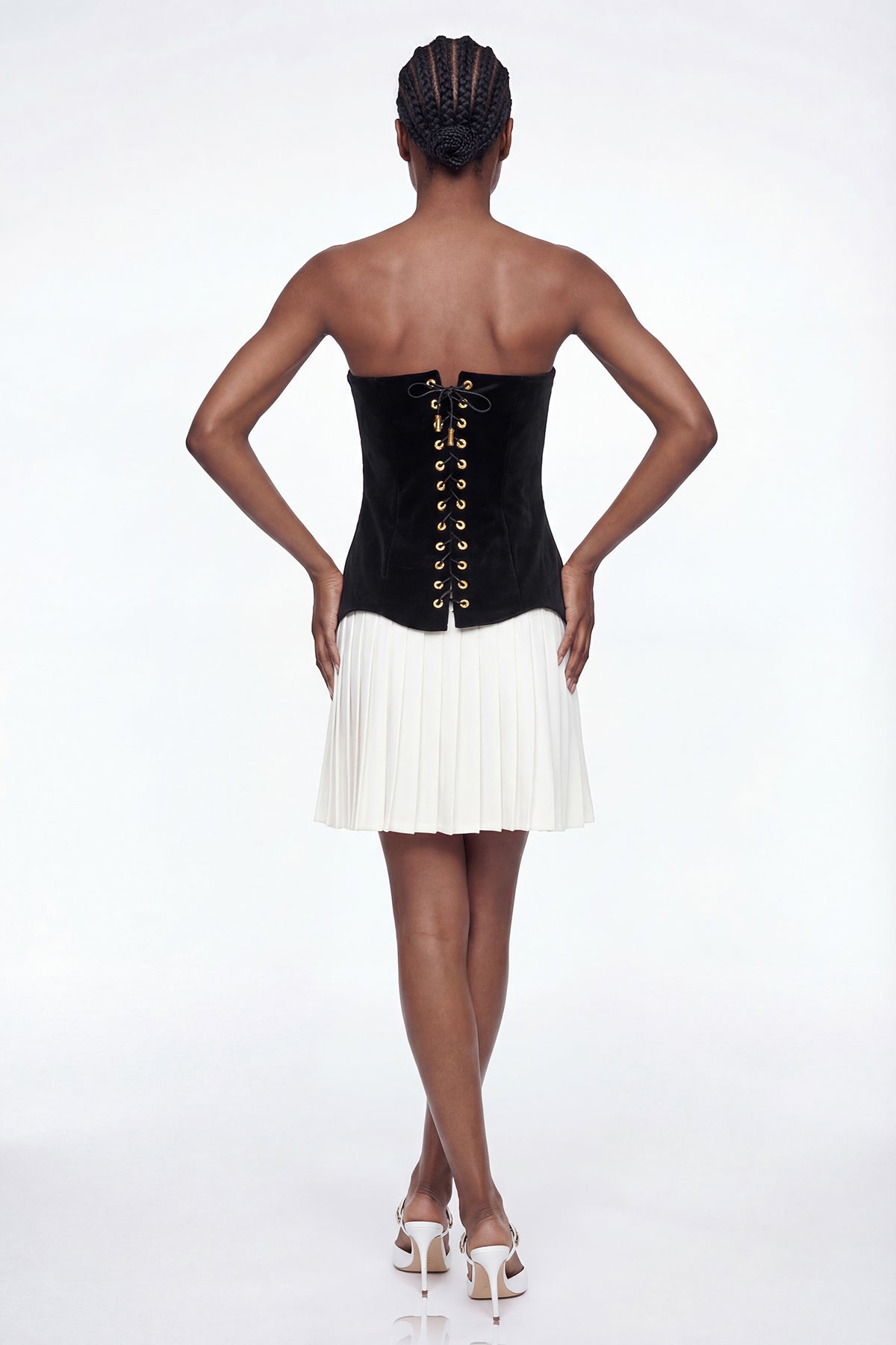 Eliseus Lace Up Pleated Velvet Mini Dress
