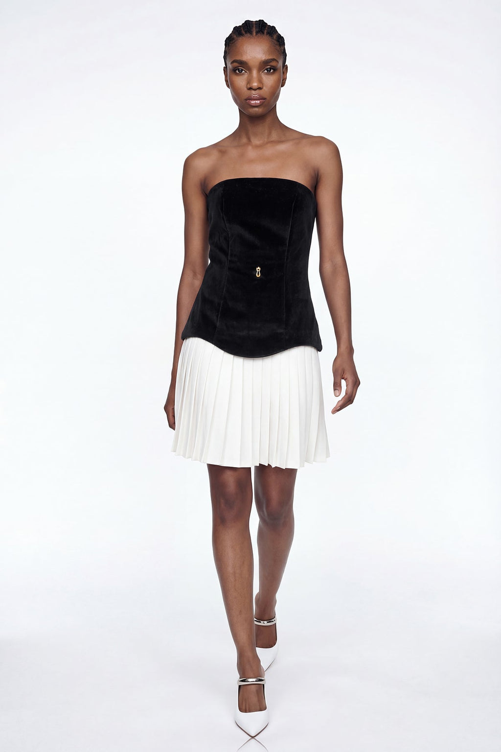 Eliseus Lace Up Pleated Velvet Mini Dress