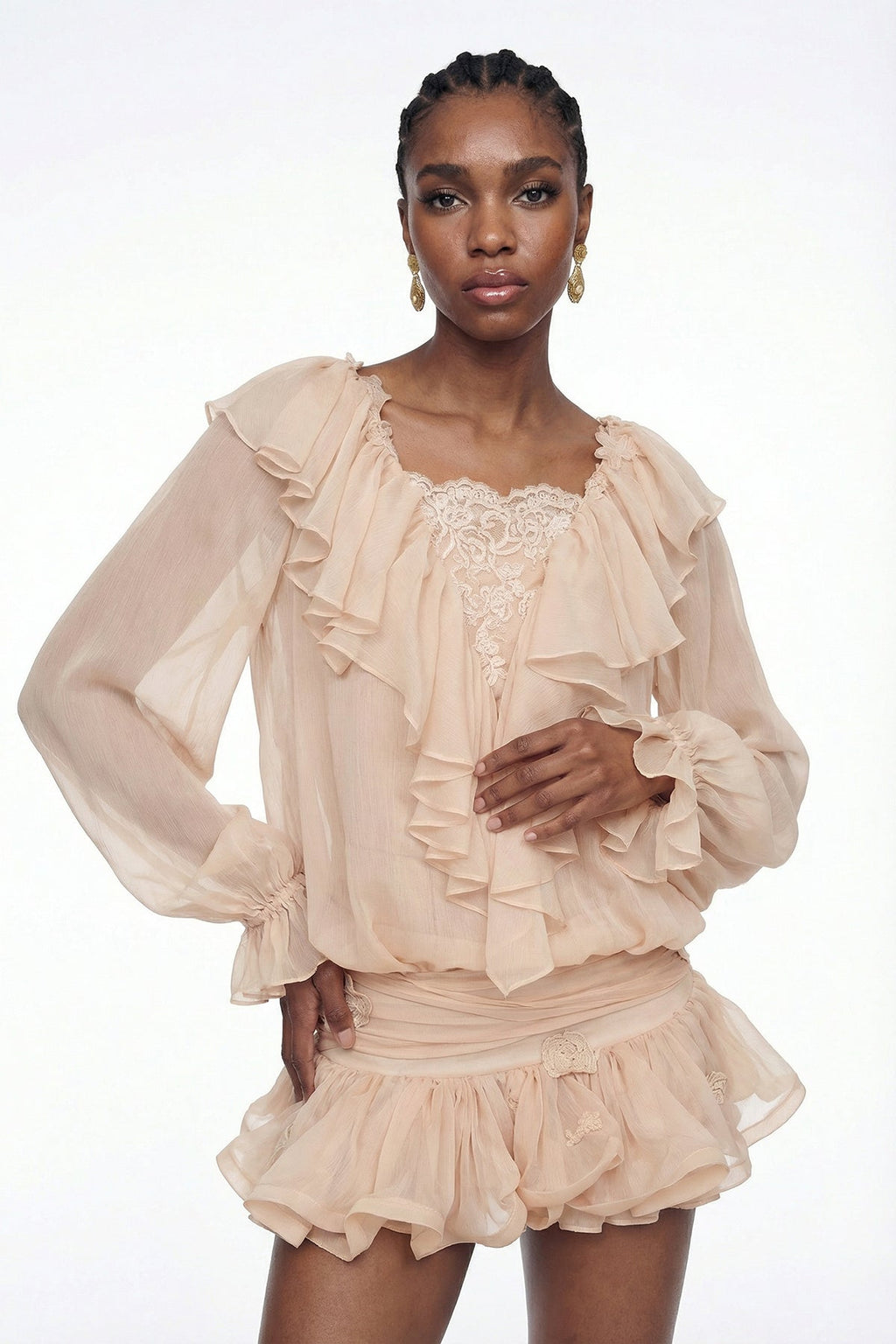 Eliya Embroidered Ruffe Mini Dress