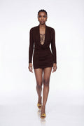Elkanah Cowl Neck Lace Ruch Mini Dress