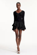 Ellington Asymmetric Button Ruffle Mini Dress In Black