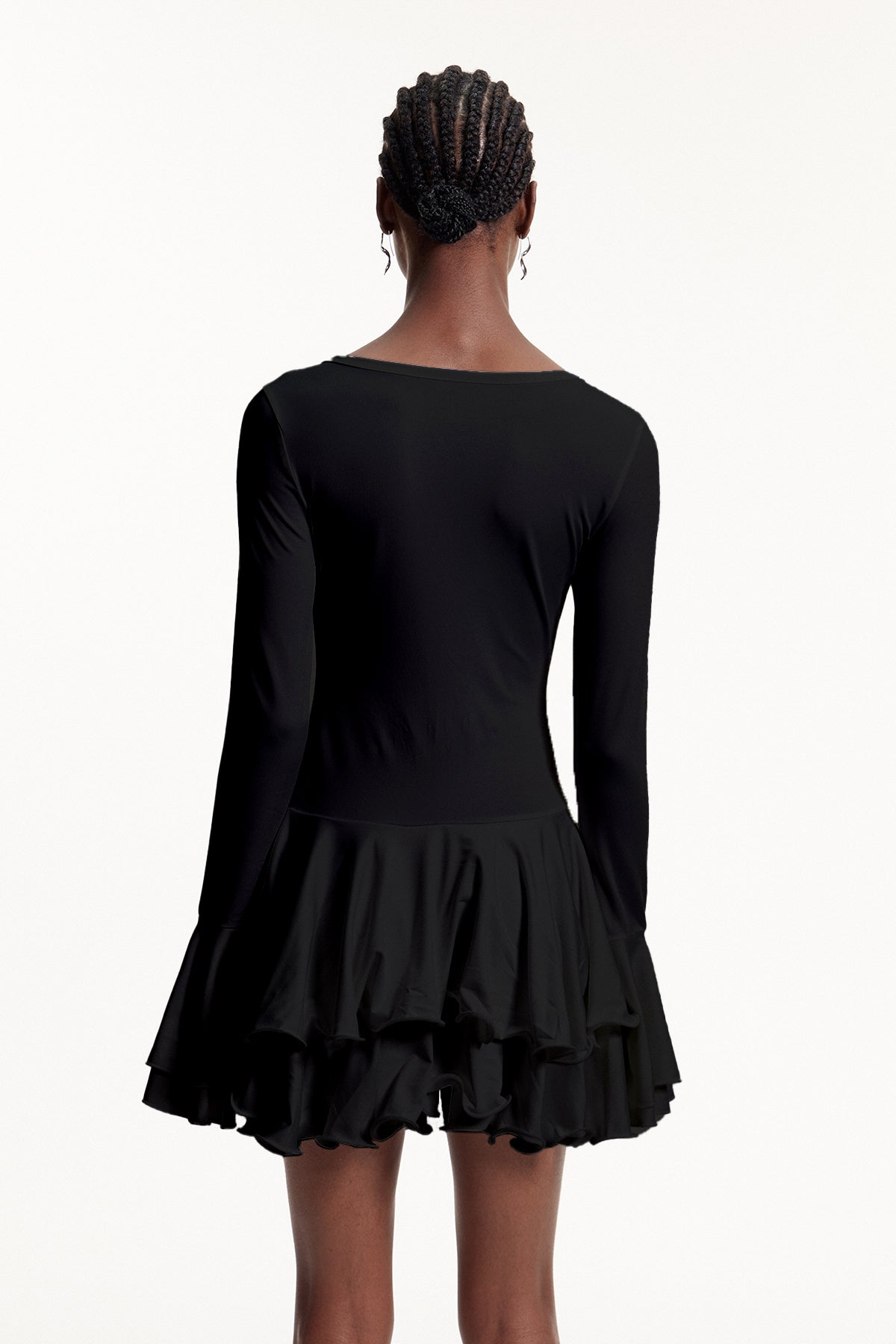 Ellington Asymmetric Button Ruffle Mini Dress In Black