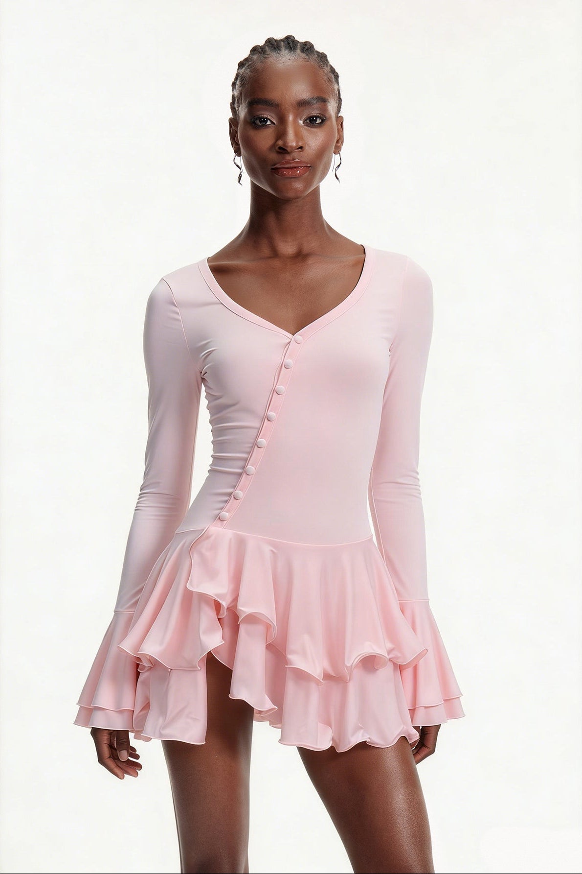 Ellington Asymmetric Button Ruffle Mini Dress In Pink
