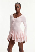 Ellington Asymmetric Button Ruffle Mini Dress In Pink