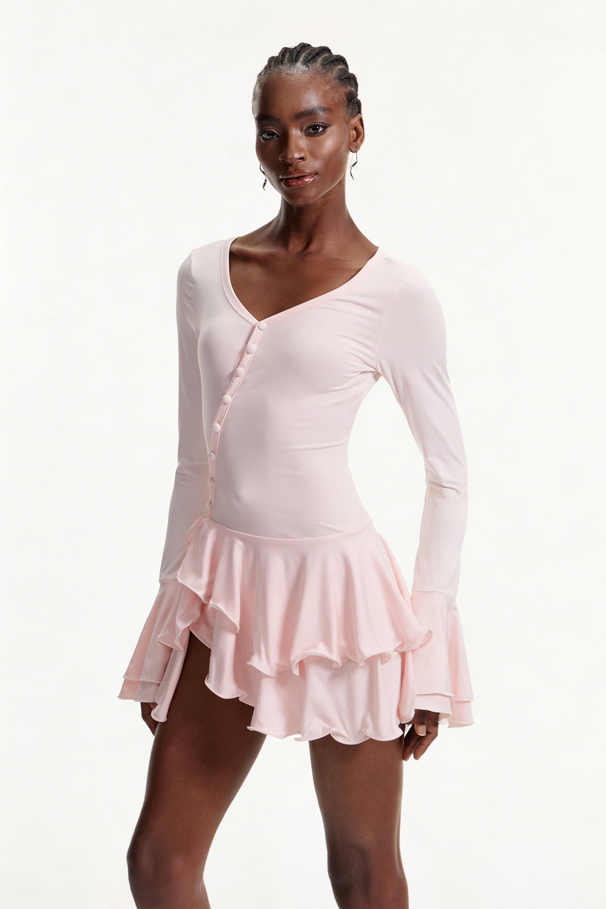 Ellington Asymmetric Button Ruffle Mini Dress In Pink
