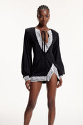 Eluf Plunge Lace Balloon Sleeve Mini Dress