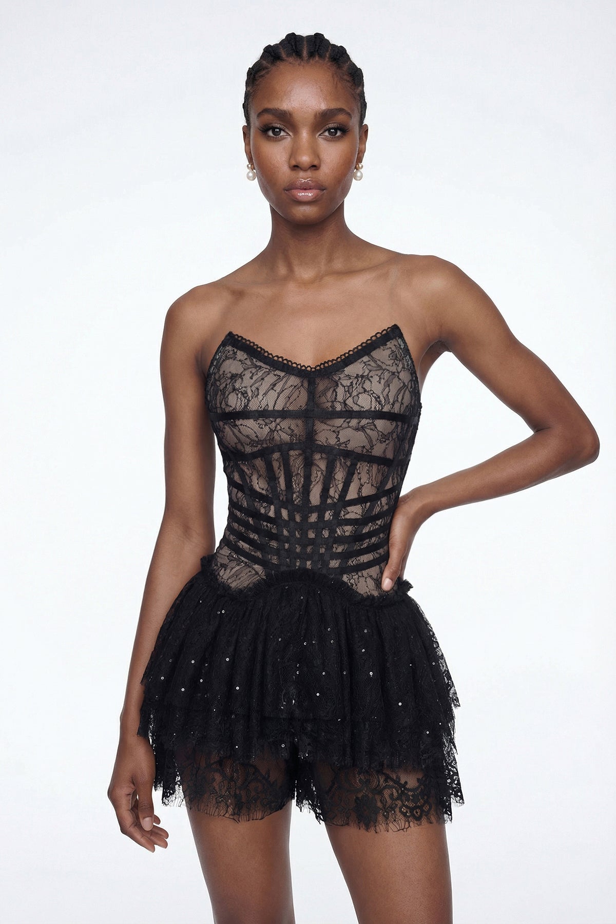 Elwyn Corset Sequin Mesh Mini Dress