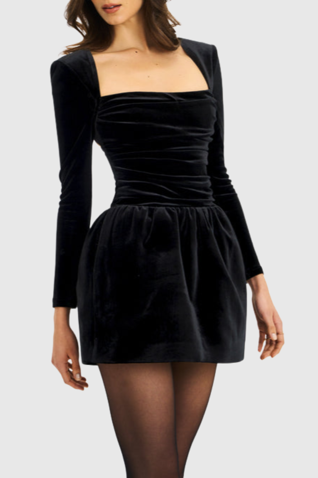Esteba Square Neck Bow-Tie Velvet Mini Dress - Black