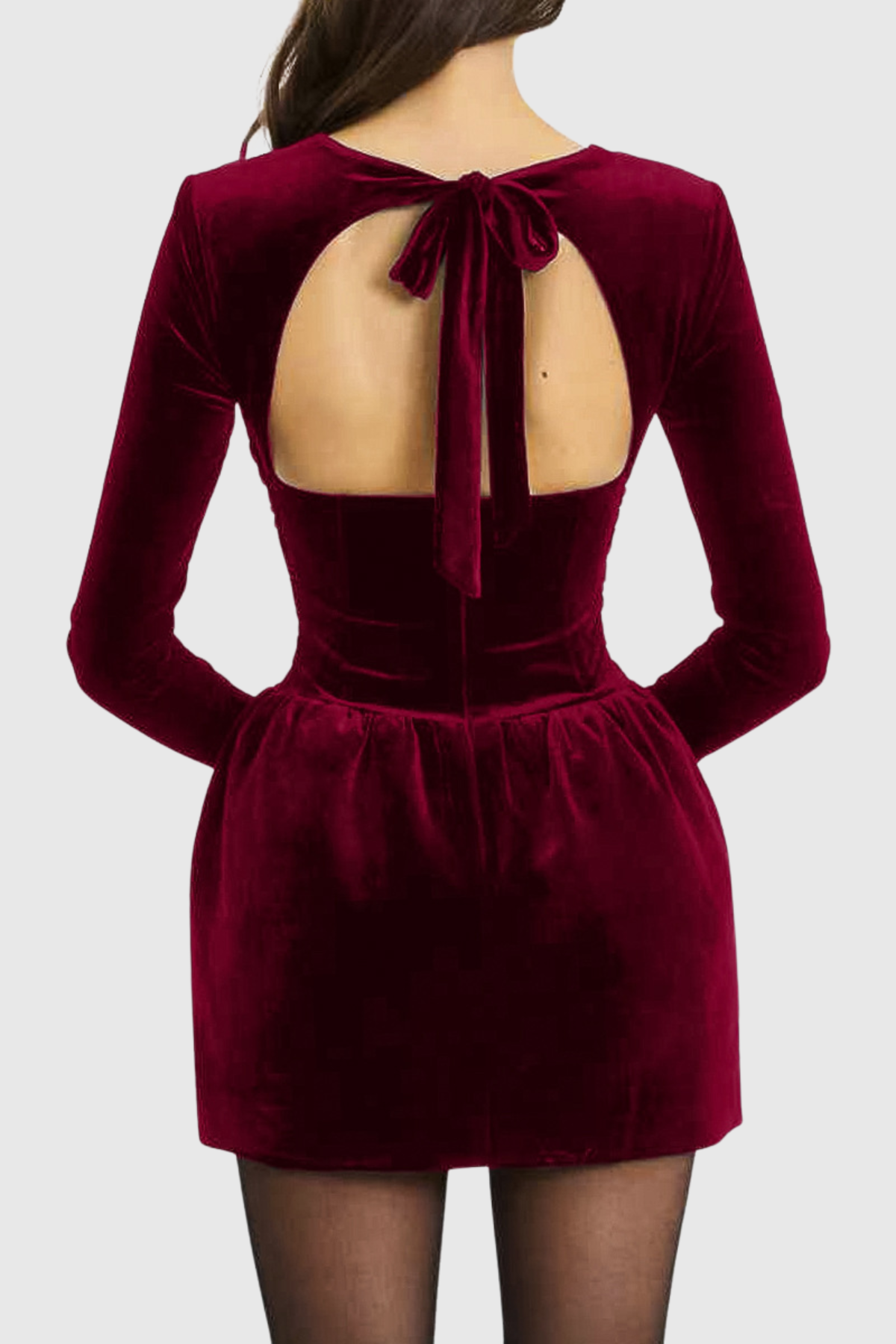 Esteba Square Neck Bow-Tie Velvet Mini Dress - Wine