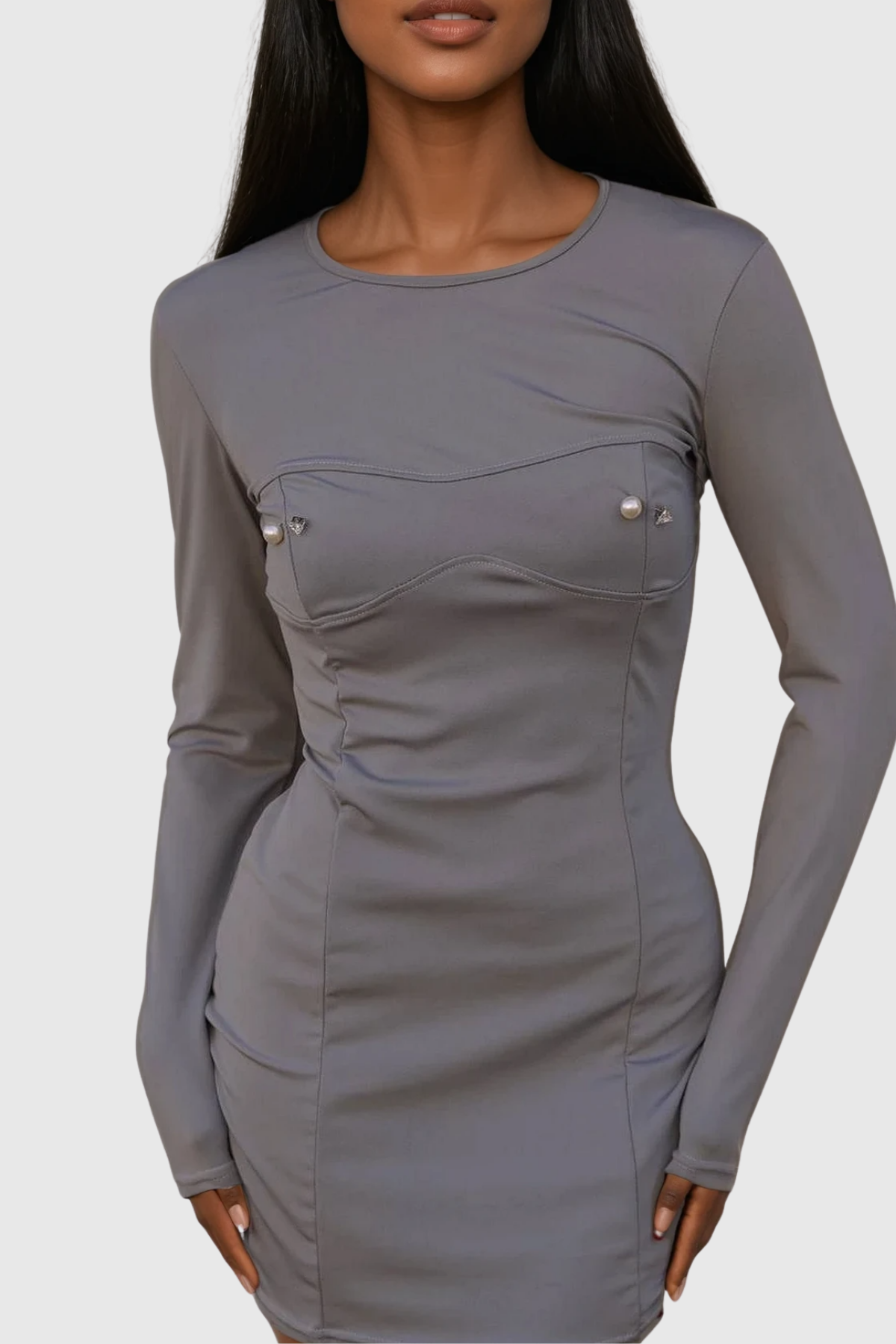 Faizel Long Sleeve Embellished Bodycon Mini Dress