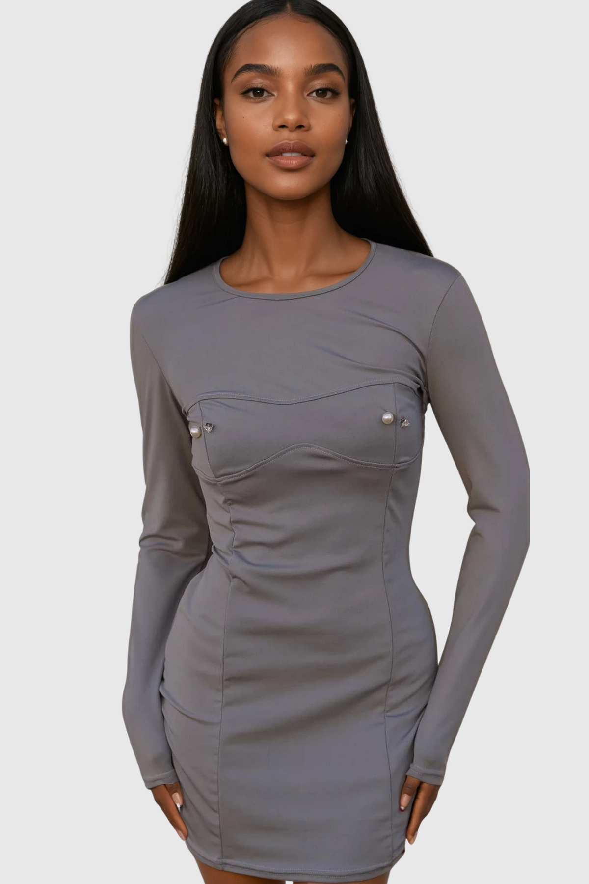Faizel Long Sleeve Embellished Bodycon Mini Dress