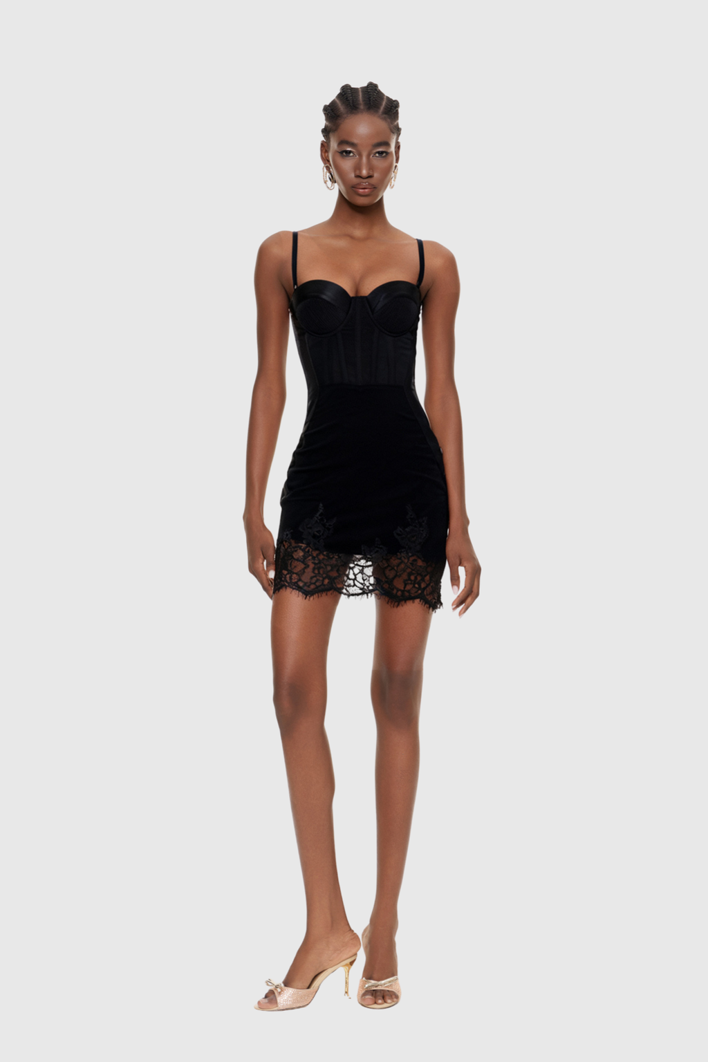 Faizel Spaghetti Corset Lace Mini Dress In Black
