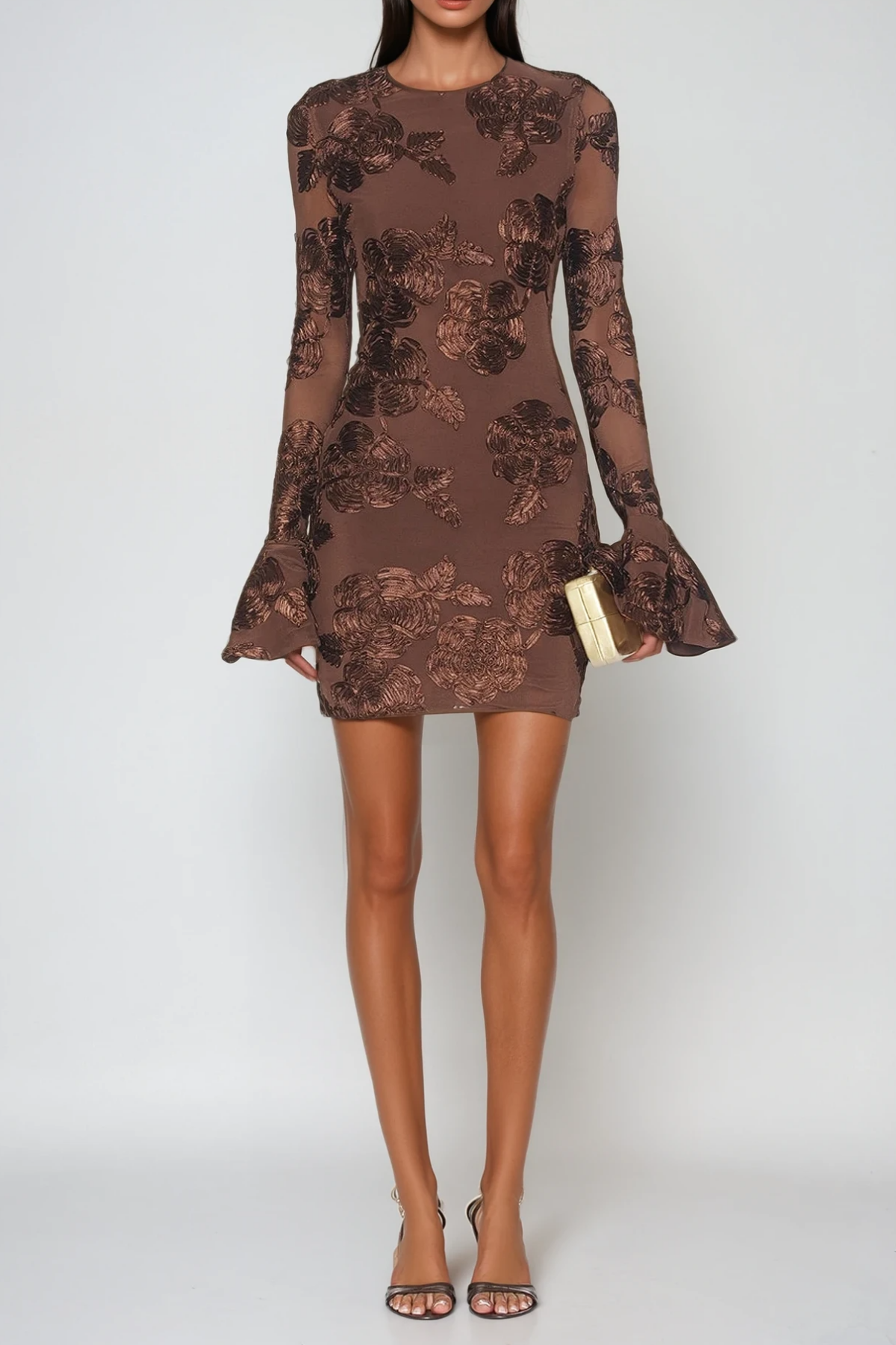 Farohildis Embroidered Floral Mesh Mini Dress