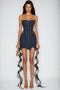 Farrell Strapless Fringe Denim Mini Dress