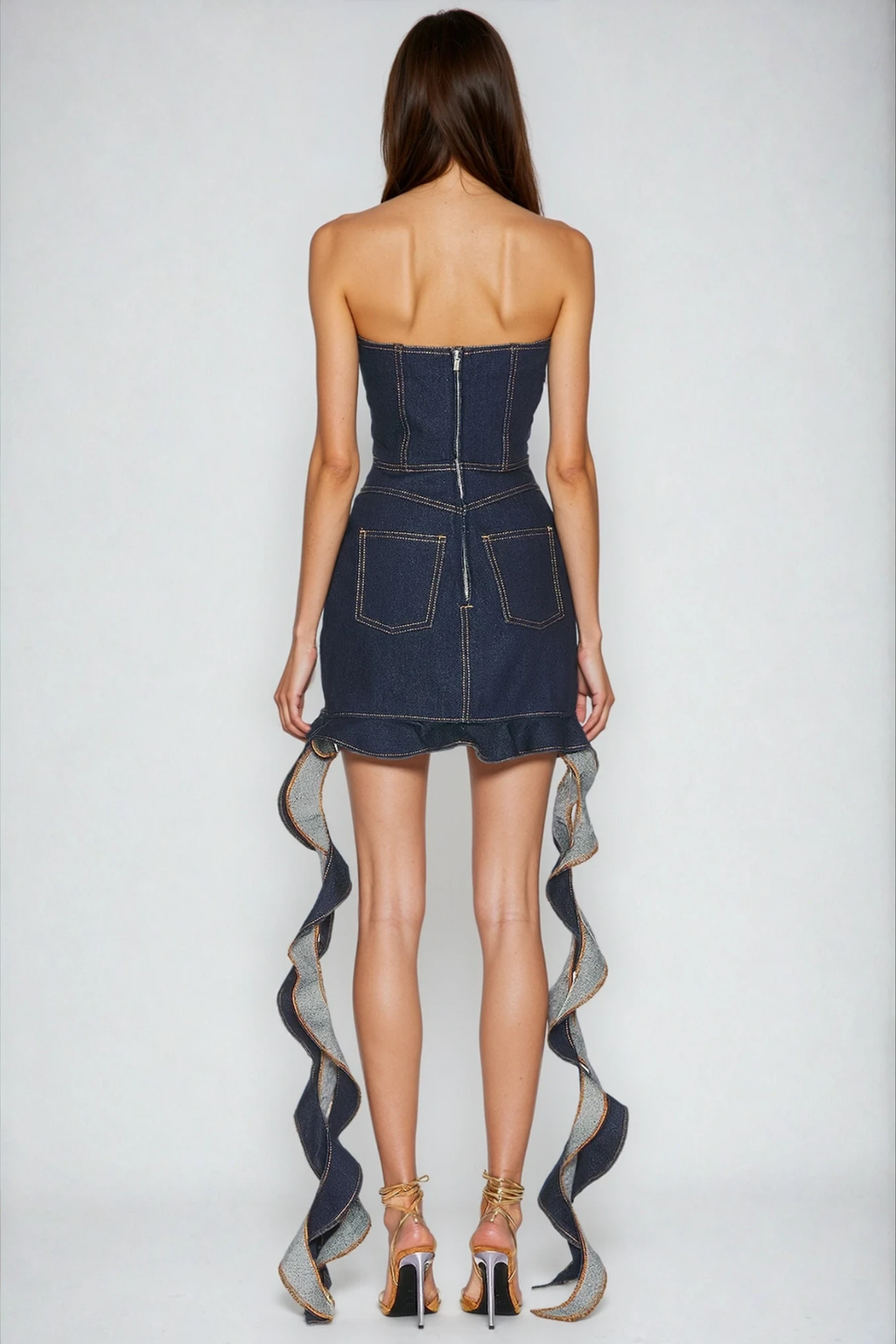 Farrell Strapless Fringe Denim Mini Dress