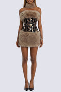 Hatha Faux Fur Leopard Sequin Mini Dress