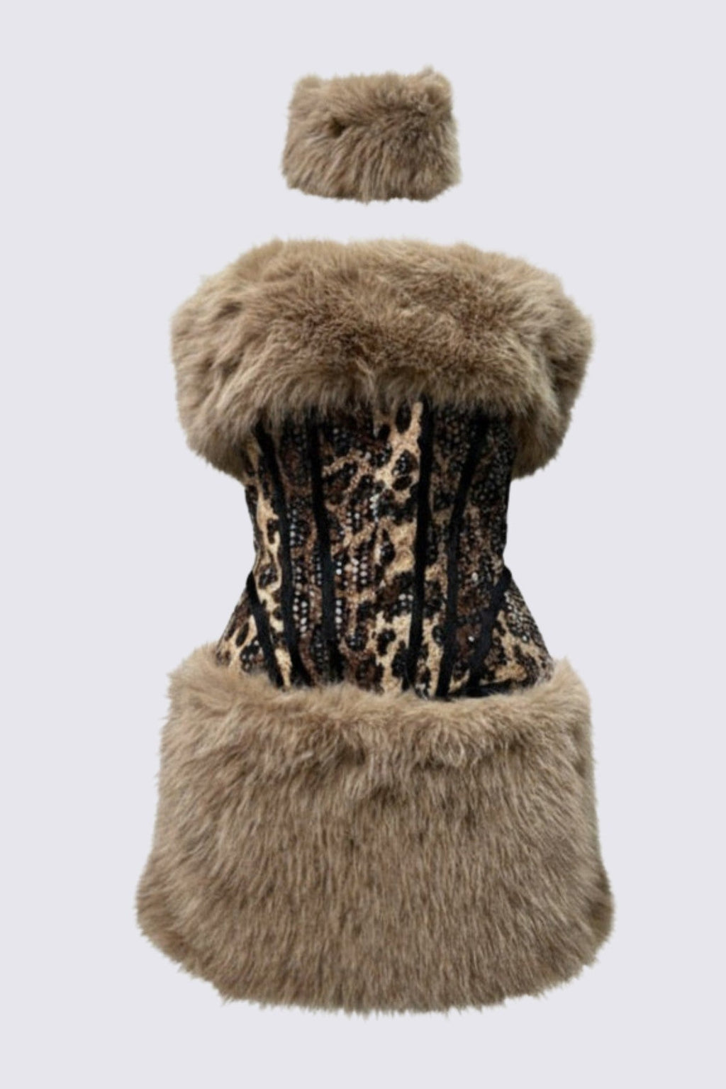 Hatha Faux Fur Leopard Sequin Mini Dress