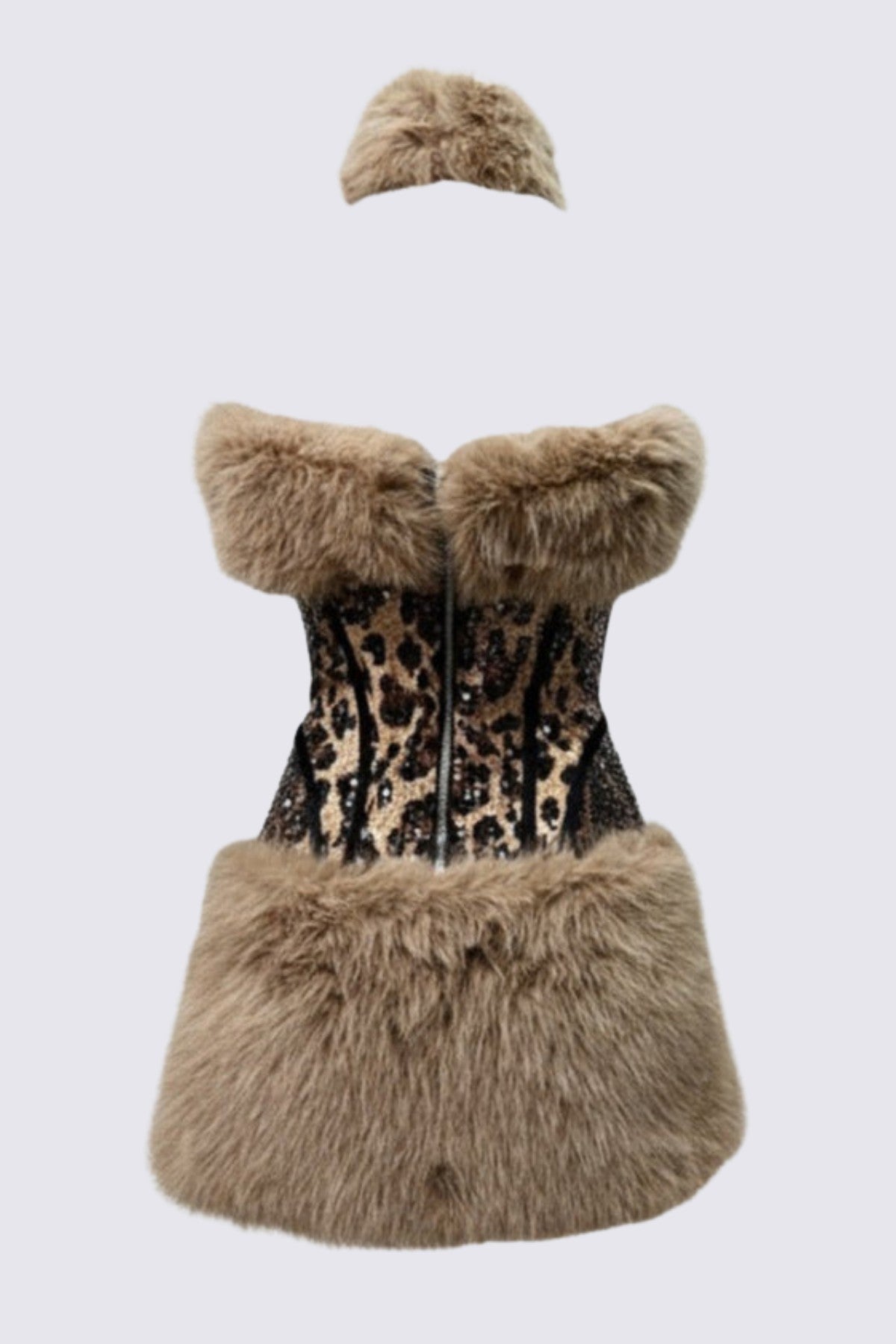Hatha Faux Fur Leopard Sequin Mini Dress