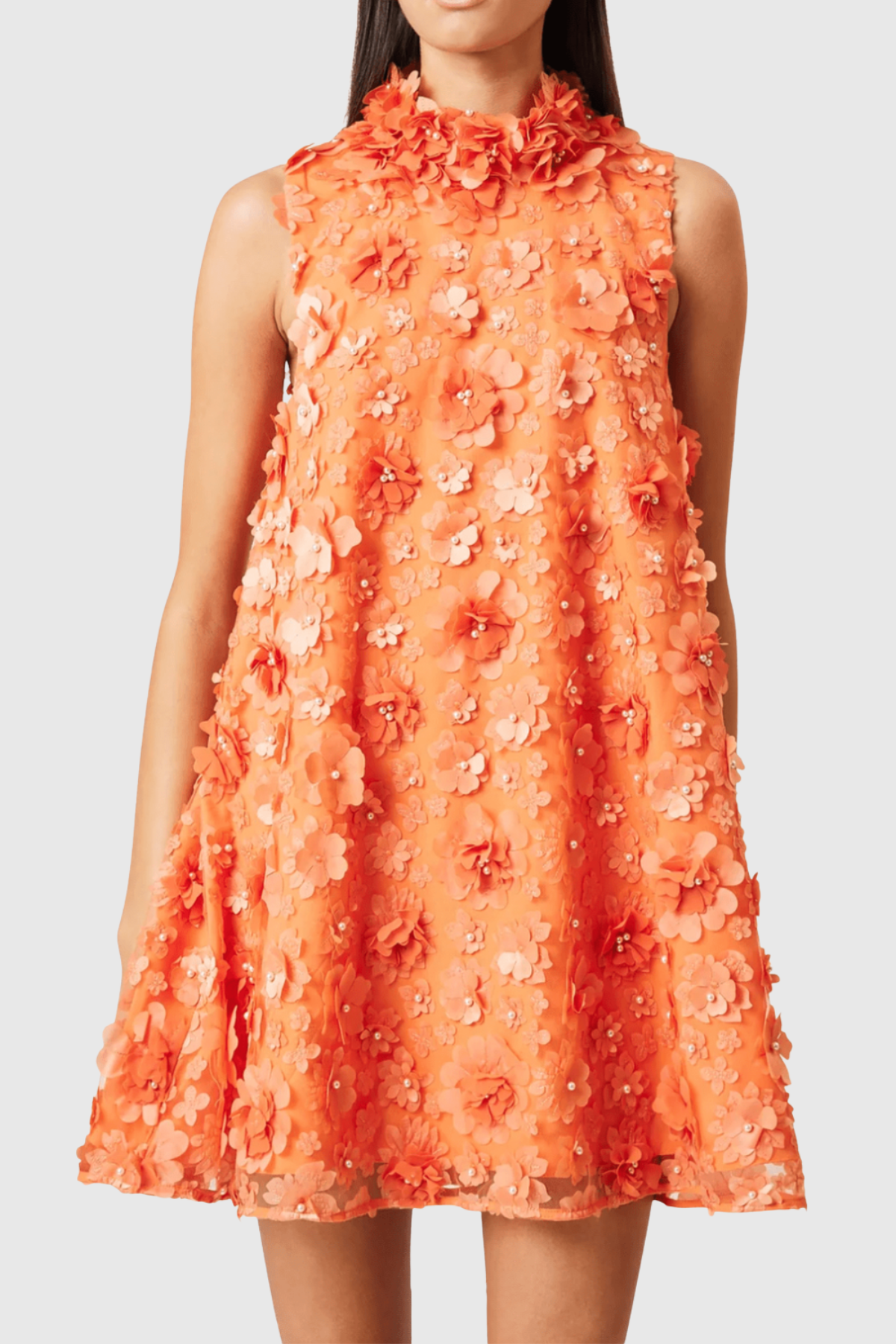 Hendya Floral Appliqu¨¦ Sleeveless Mini Dress - Orange