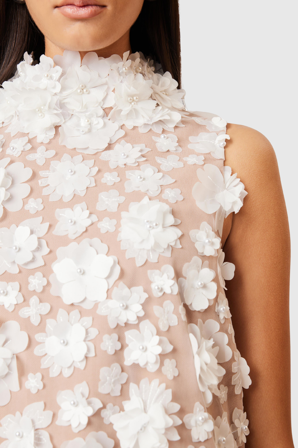 Hendya Floral Appliqu¨¦ Sleeveless Mini Dress - White