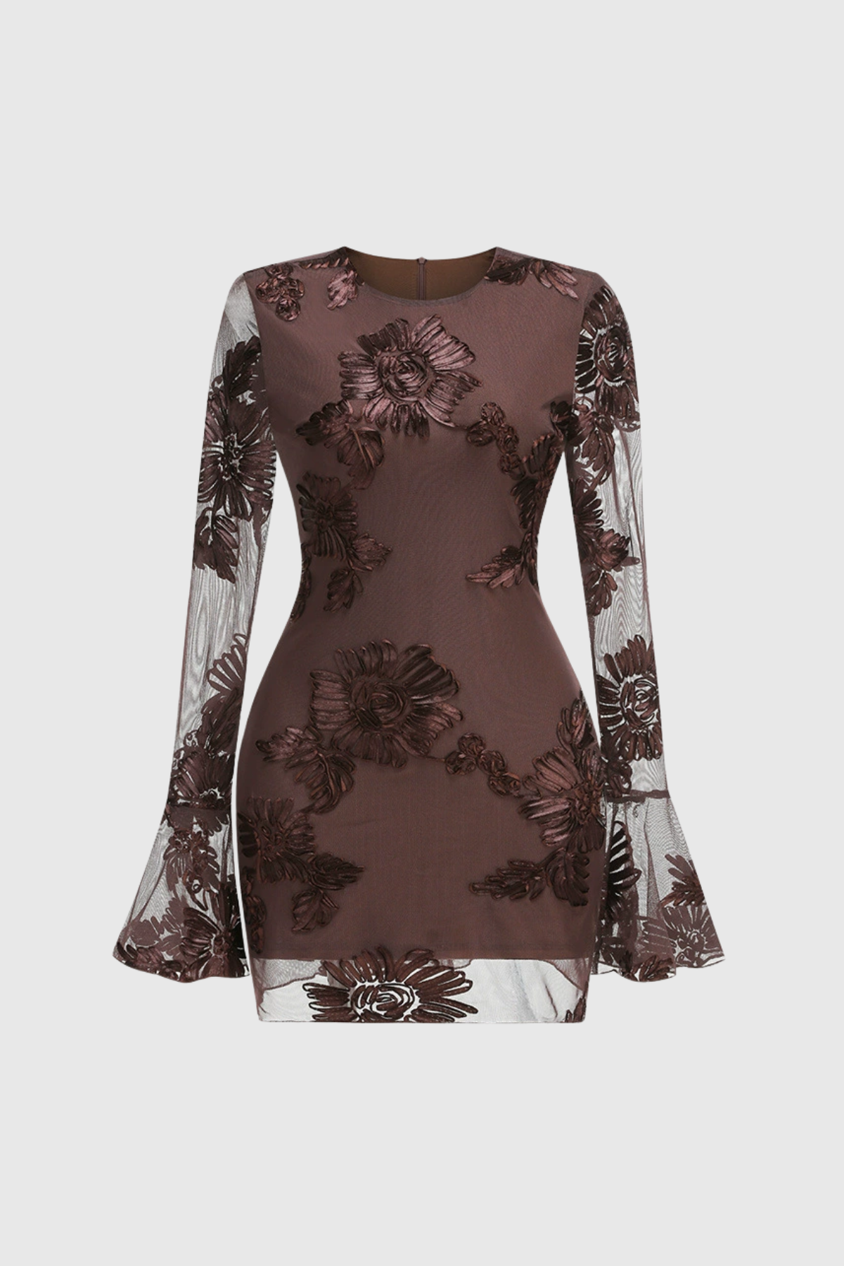 Farohildis Embroidered Floral Mesh Mini Dress