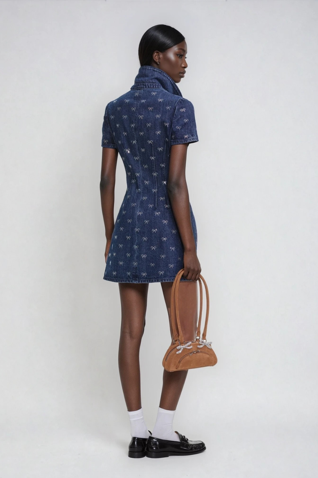 Dorotea Crystal Bow Denim Mini Dress