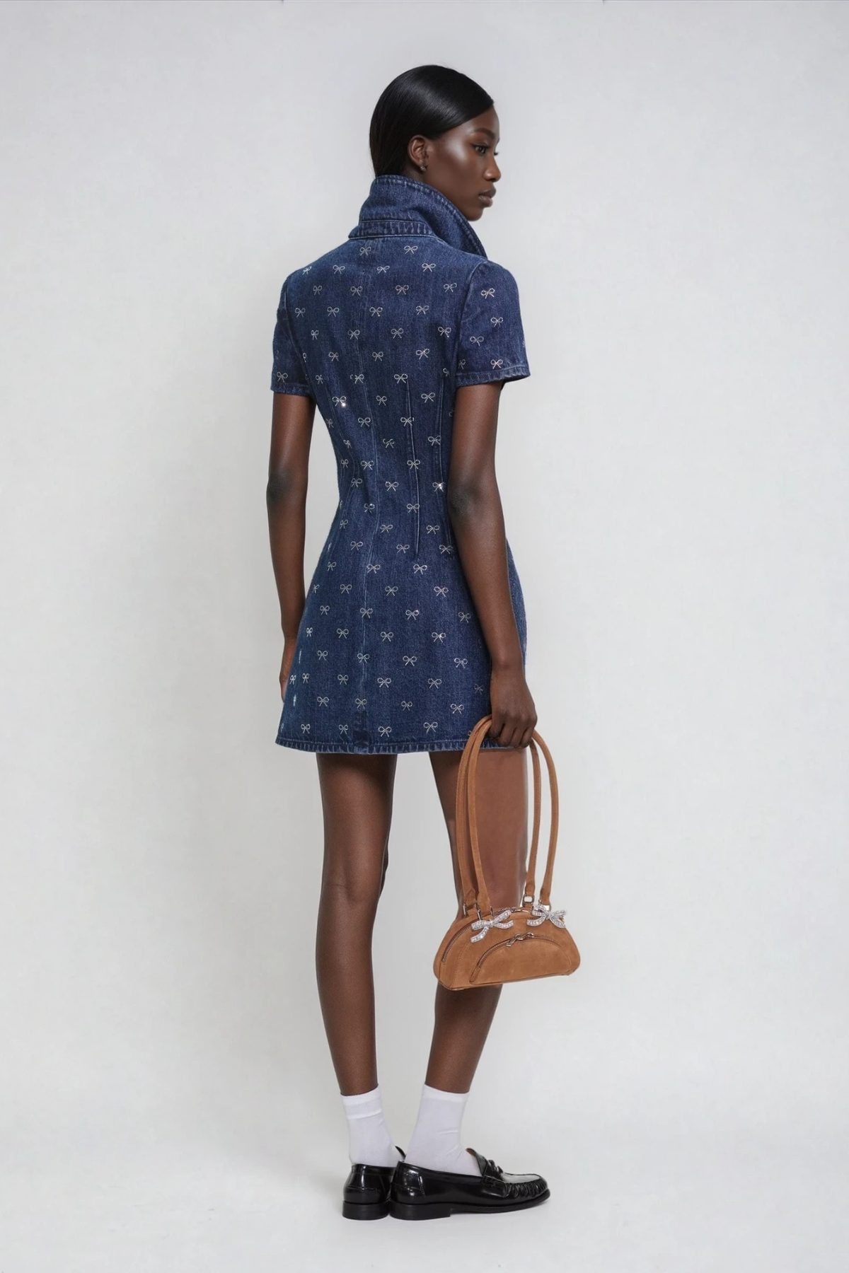 Dorotea Crystal Bow Denim Mini Dress