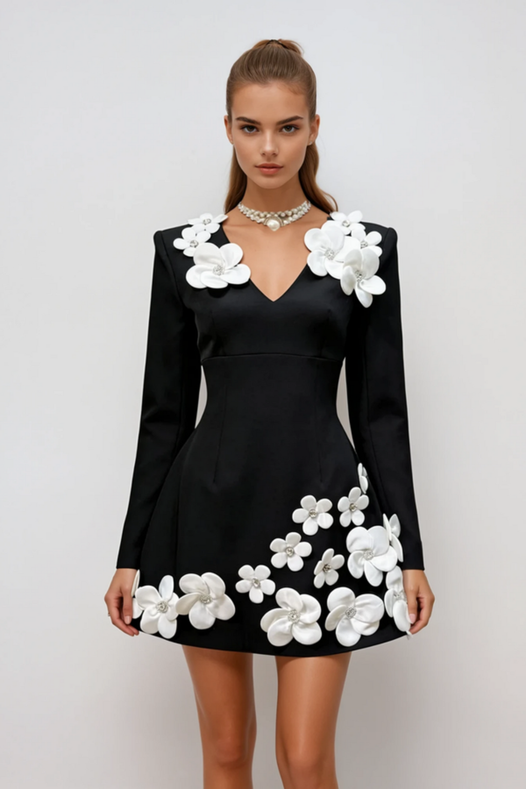 Kairo Floral Appliqu¨¦ Long Sleeve Mini Dress