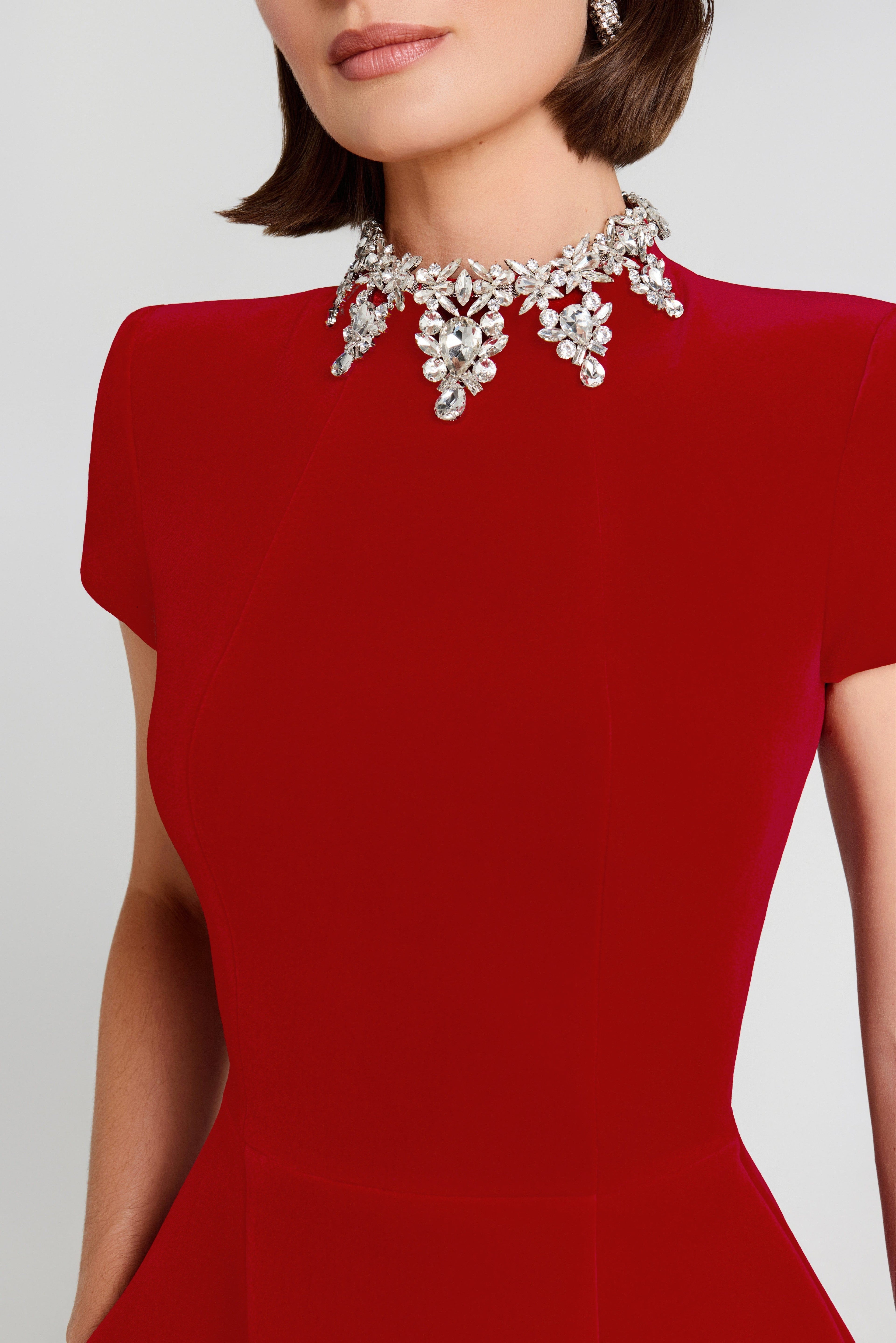 Karpo Crystal Embellished Mini Dress - Red