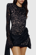 Keita Lace Draped Mini Dress - Black