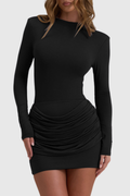 Lanma Draped Mini Dress - Black