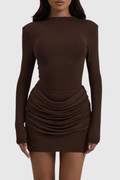 Lanma Draped Mini Dress - Brown