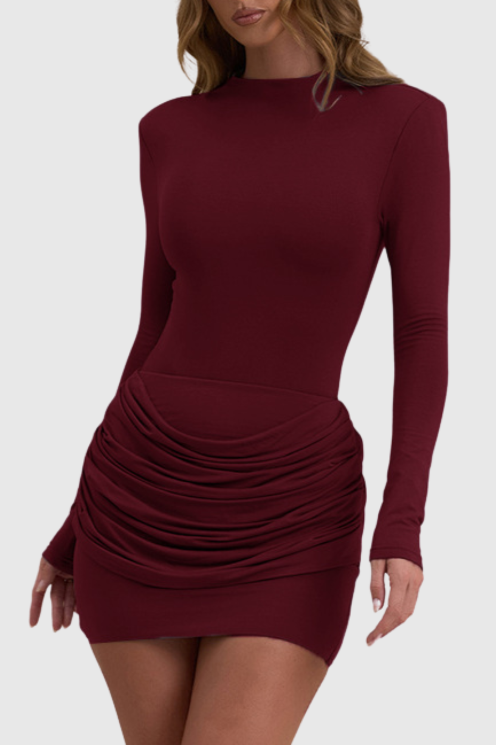 Lanma Draped Mini Dress - Wine