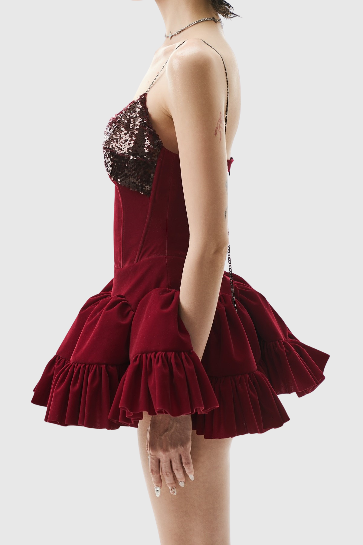 Manoa Sequin Velvet Mini Dress - Red