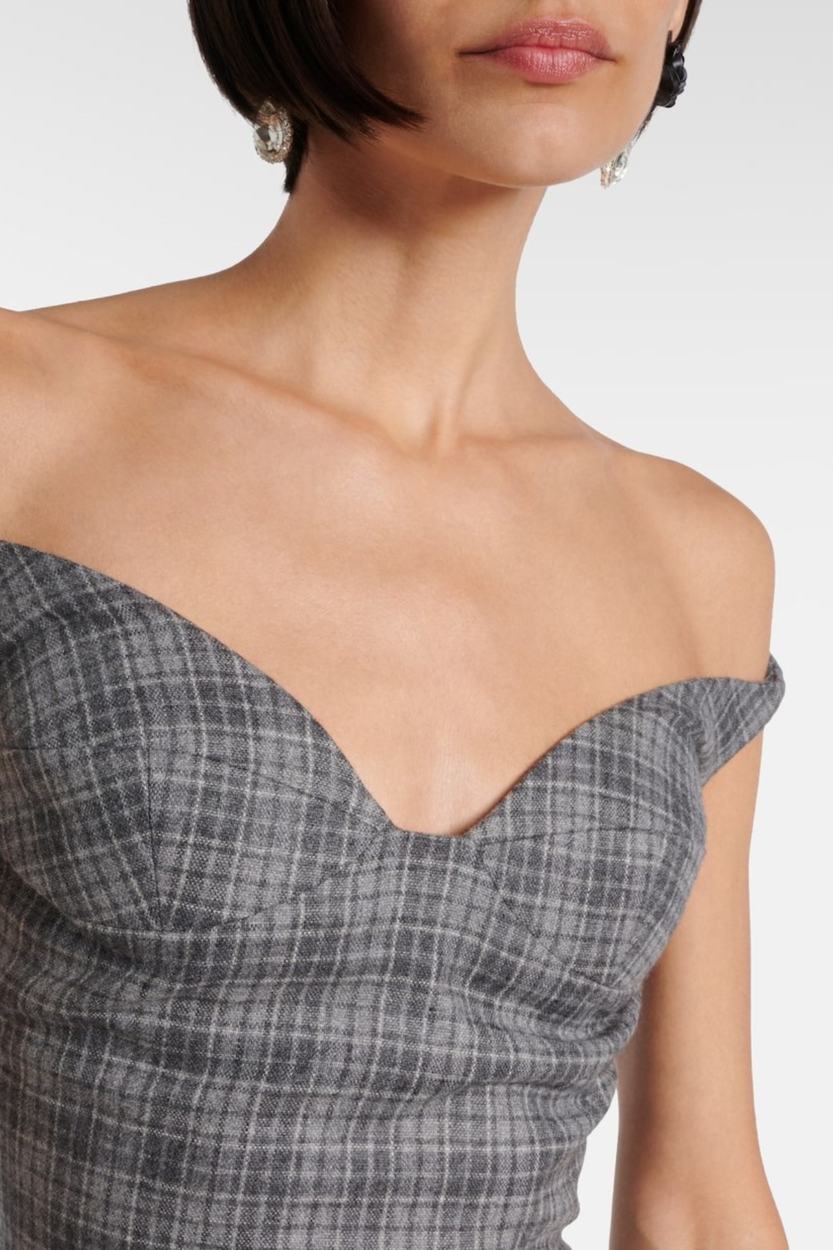 Marisa Off Shoulder Plaid Ruched Mini Dress