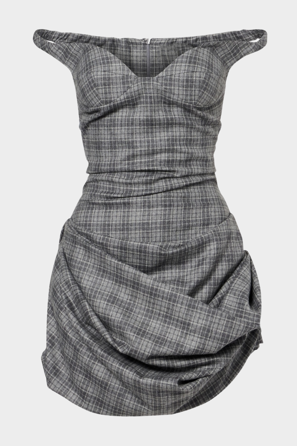 Marisa Off Shoulder Plaid Ruched Mini Dress