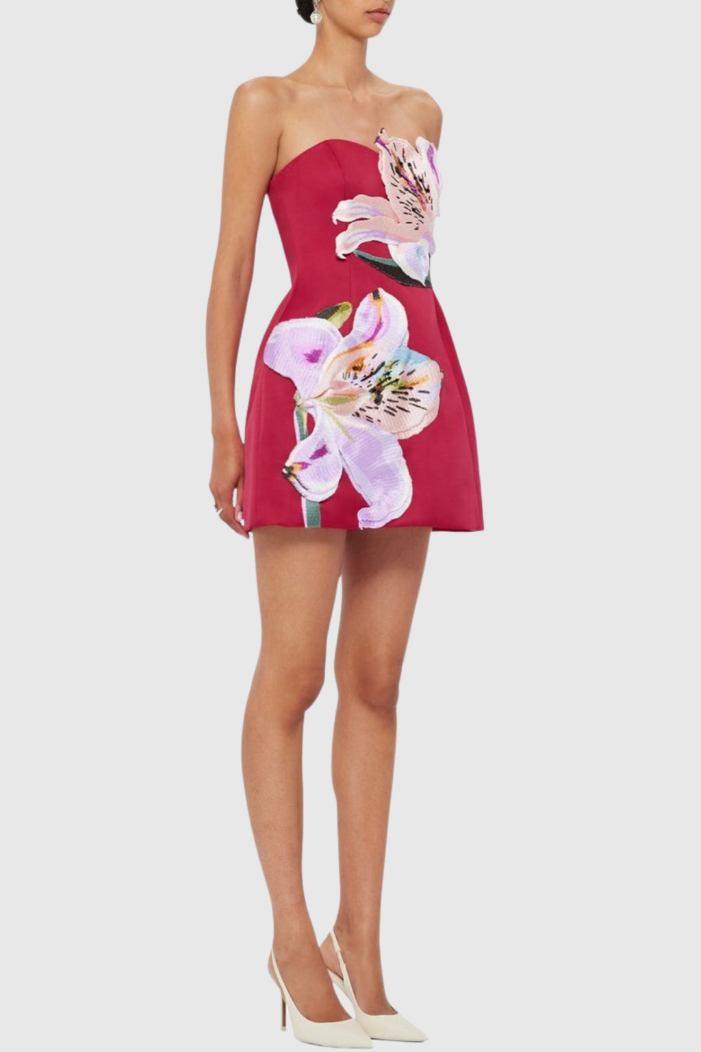 Mimoza Floral Appliqu¨¦ Strapless Mini Dress - Hot Pink