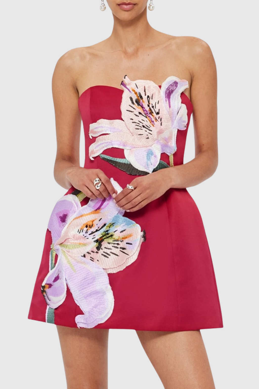 Mimoza Floral Appliqu¨¦ Strapless Mini Dress - Hot Pink