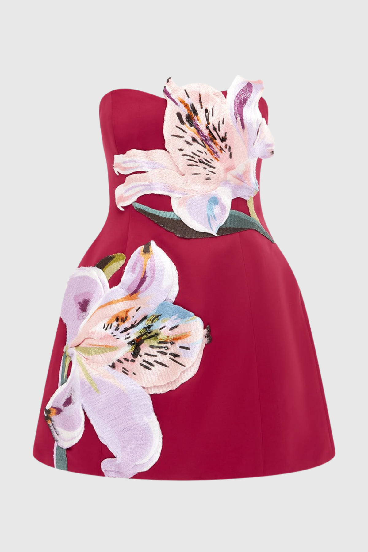 Mimoza Floral Appliqu¨¦ Strapless Mini Dress - Hot Pink