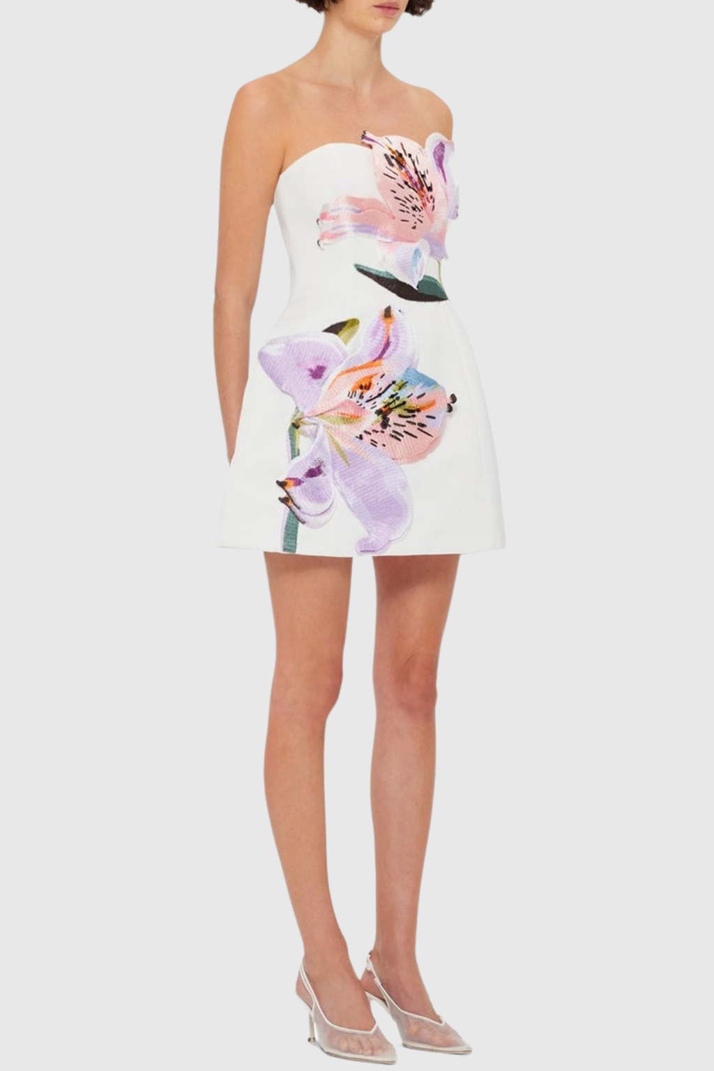 Mimoza Floral Appliqu¨¦ Strapless Mini Dress - White