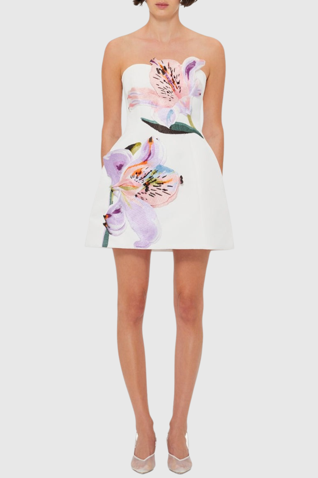Mimoza Floral Appliqu¨¦ Strapless Mini Dress - White